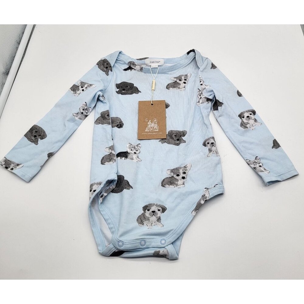 ANGEL DEAR Baby 12-18M Puppy Dogs All Over Print Long Sleeve Bodysuit Bamboo NWT